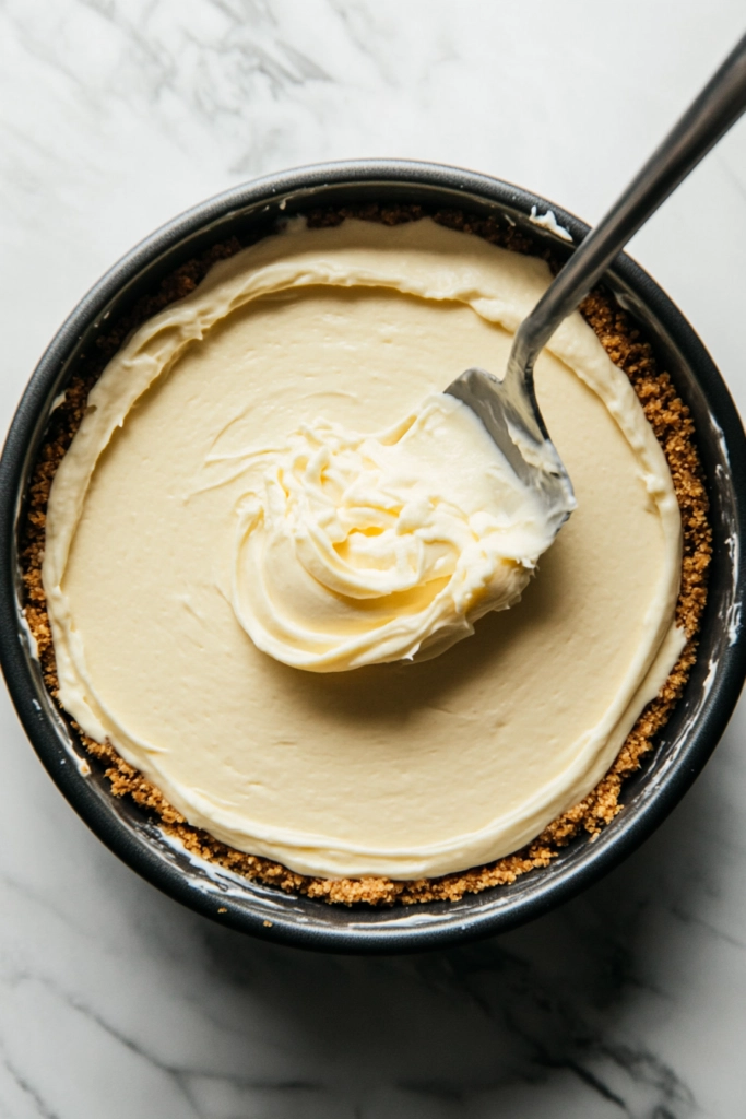 spreading the filling over the crust